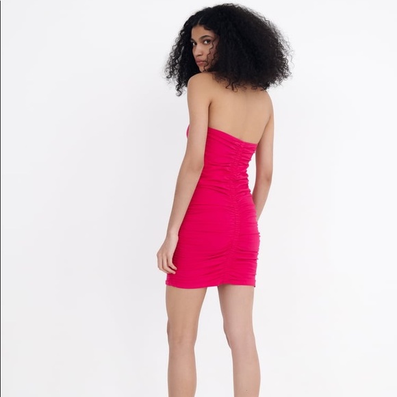 Zara RUCHED CORSET Strapless Mini Dress w/ Sweetheart Neckline Pink NEW - Picture 6 of 9